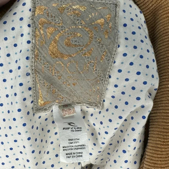 Rip Curl tan corduroy peplum jacket with pockets size S - Picture 7 of 8